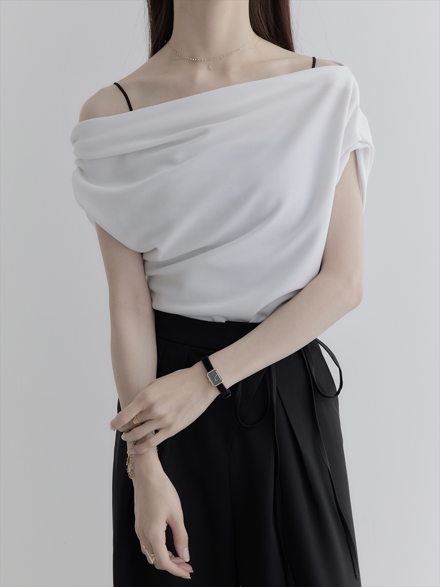NEW】asymmetry drape tops / white amel